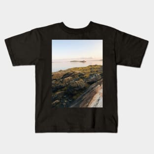 Pastel Sunset over Rocky Beach Kids T-Shirt